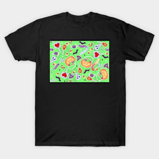 Halloween Candy on Bright Acid Green T-Shirt